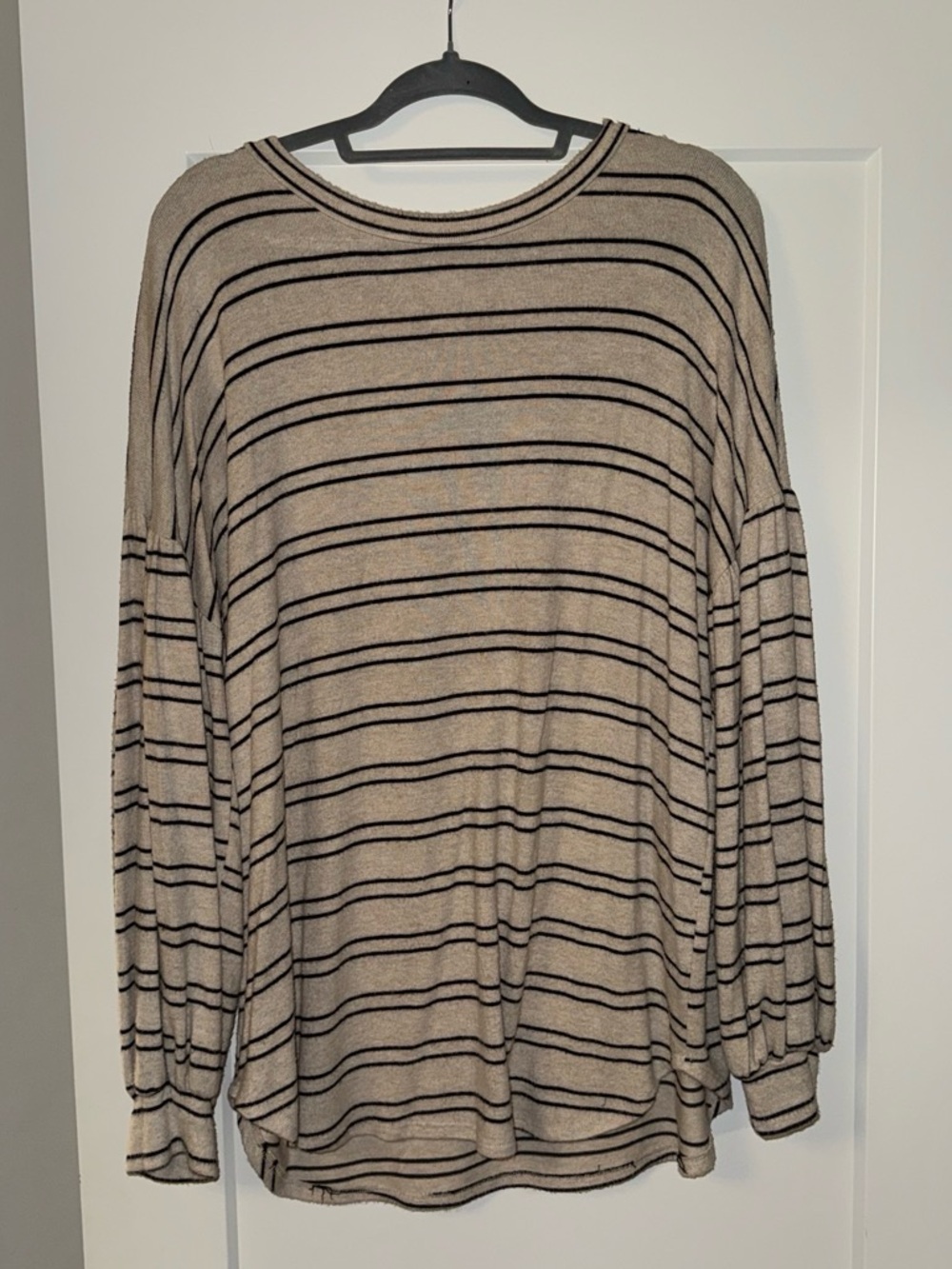 First Love Beige and Black Striped Scoop Neck Sweater